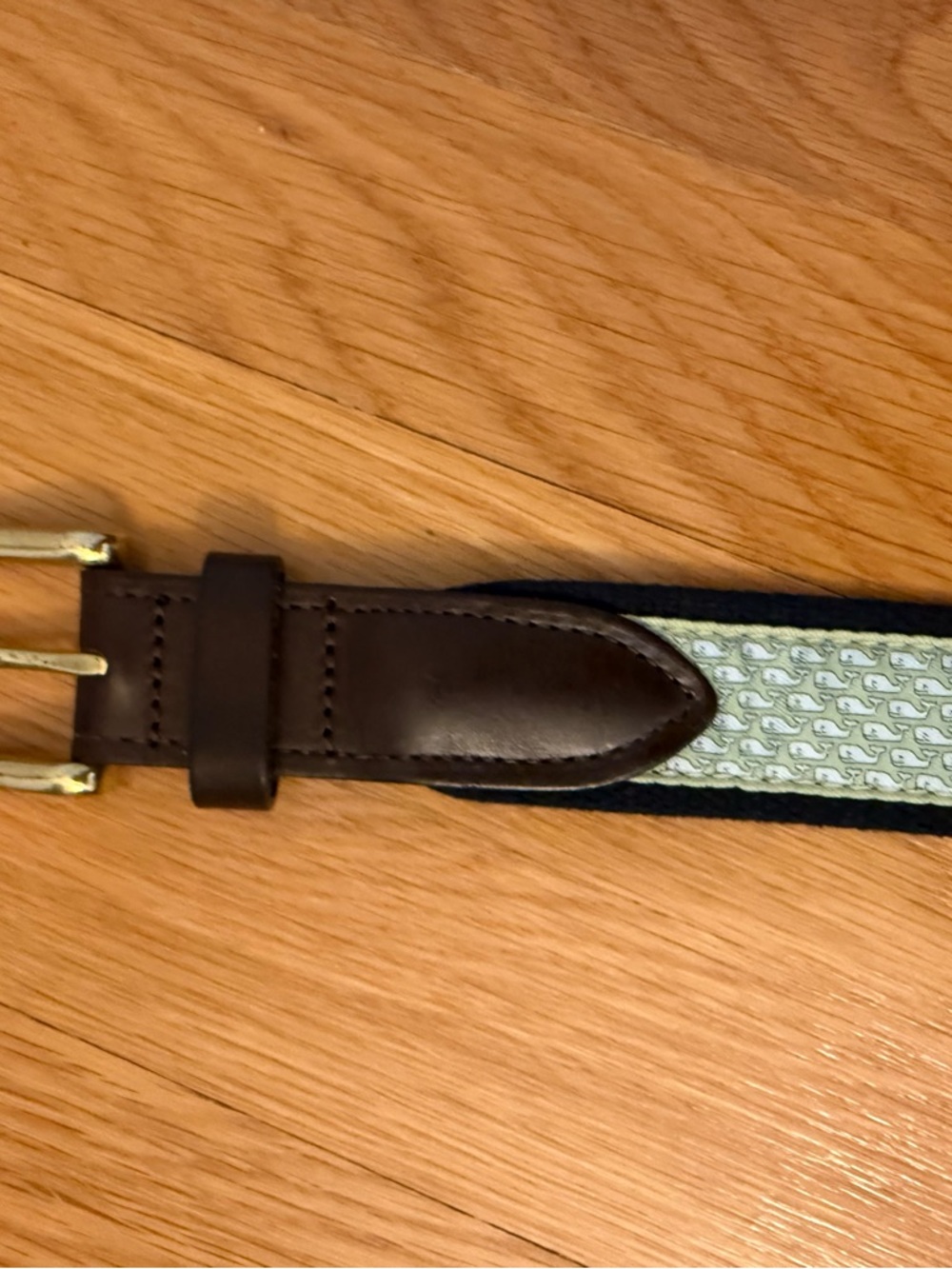 Vineyard Vines Belt - Navy, Light Green & Brown leather Trim size 30 inch waist